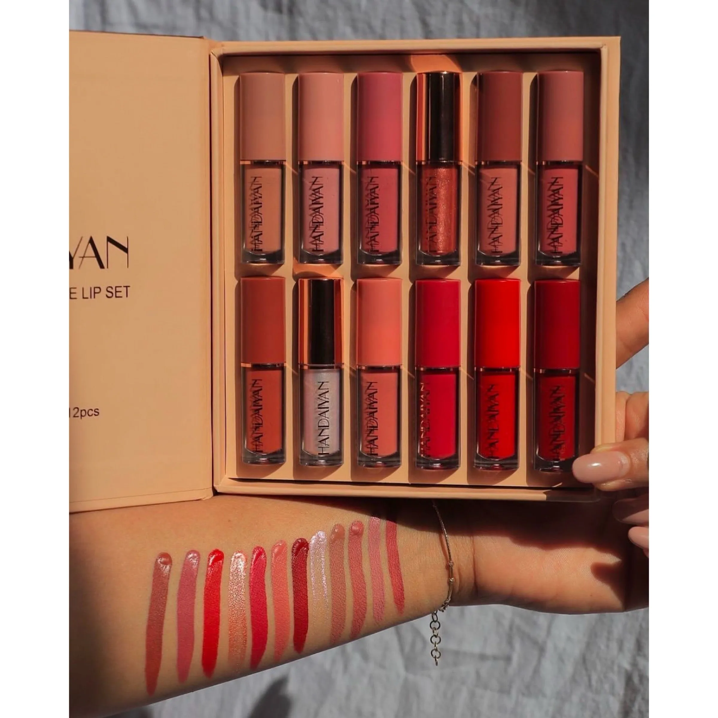 12pcs Handaiyan Creamy Velvet Long-lasting Lip Gloss Set