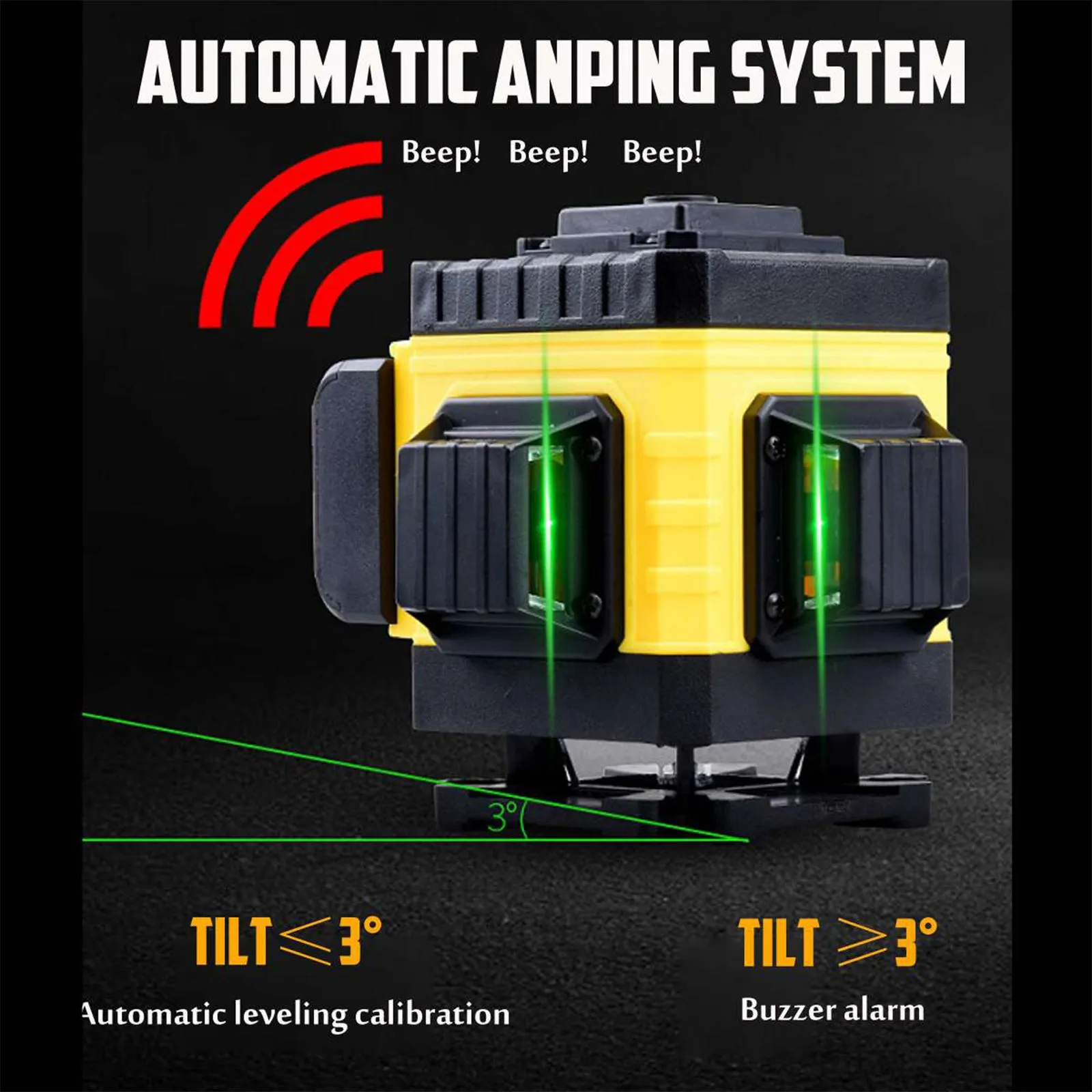 16 Line 4D Green Laser Level IP54 360° Self Leveling Kit