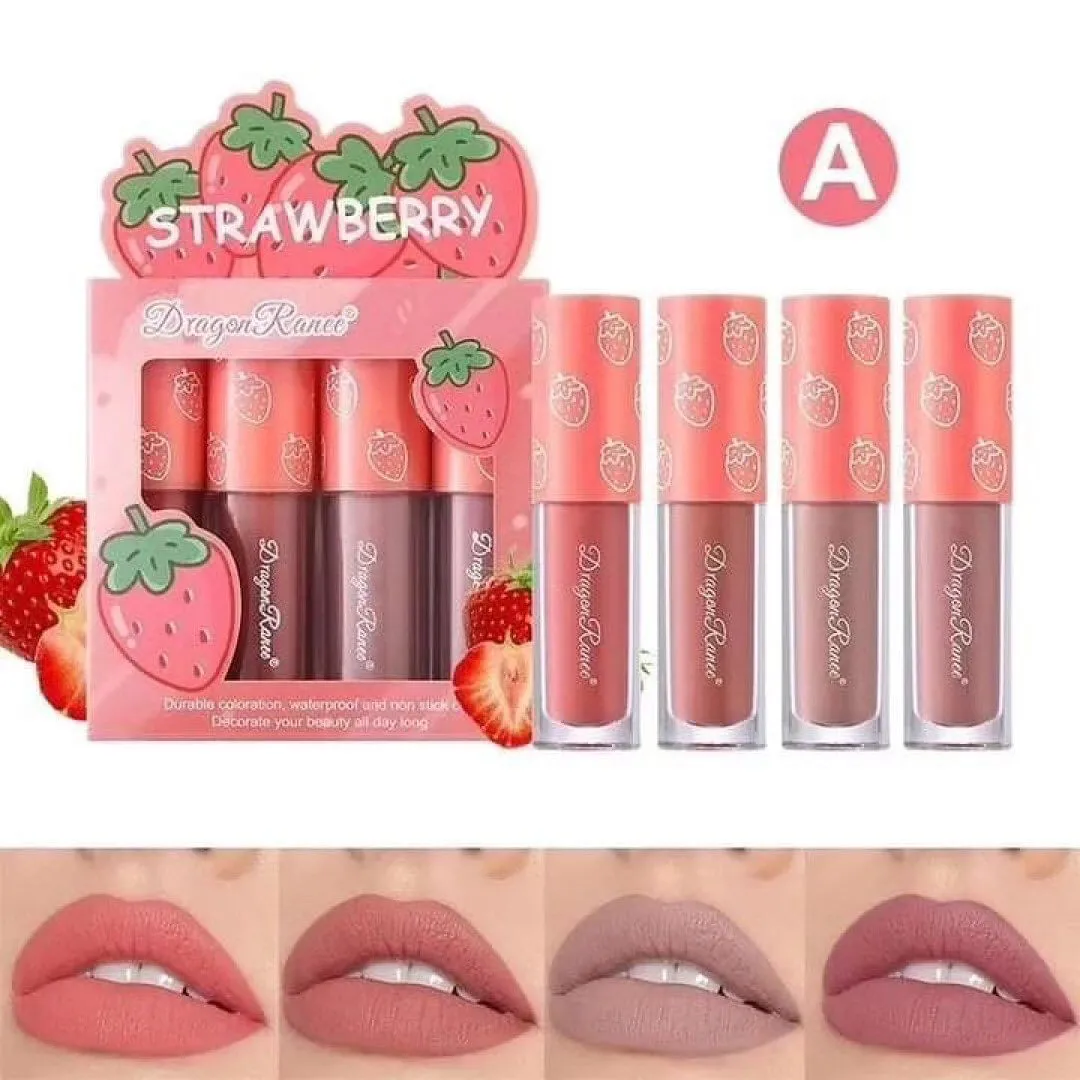 4pcs Dragon Range Velvet Matte Lip Gloss Waterproof & Long-lasting Lip Gloss