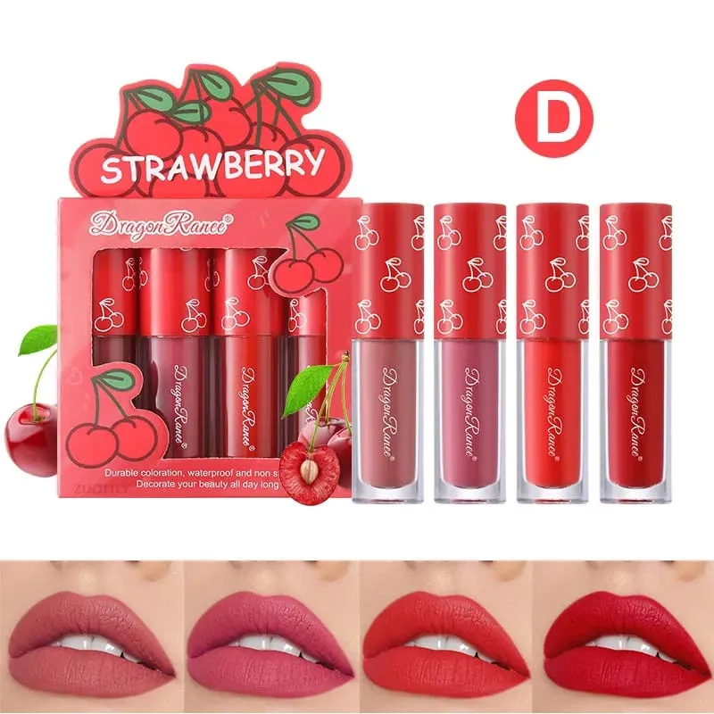 4pcs Dragon Range Velvet Matte Lip Gloss Waterproof & Long-lasting Lip Gloss