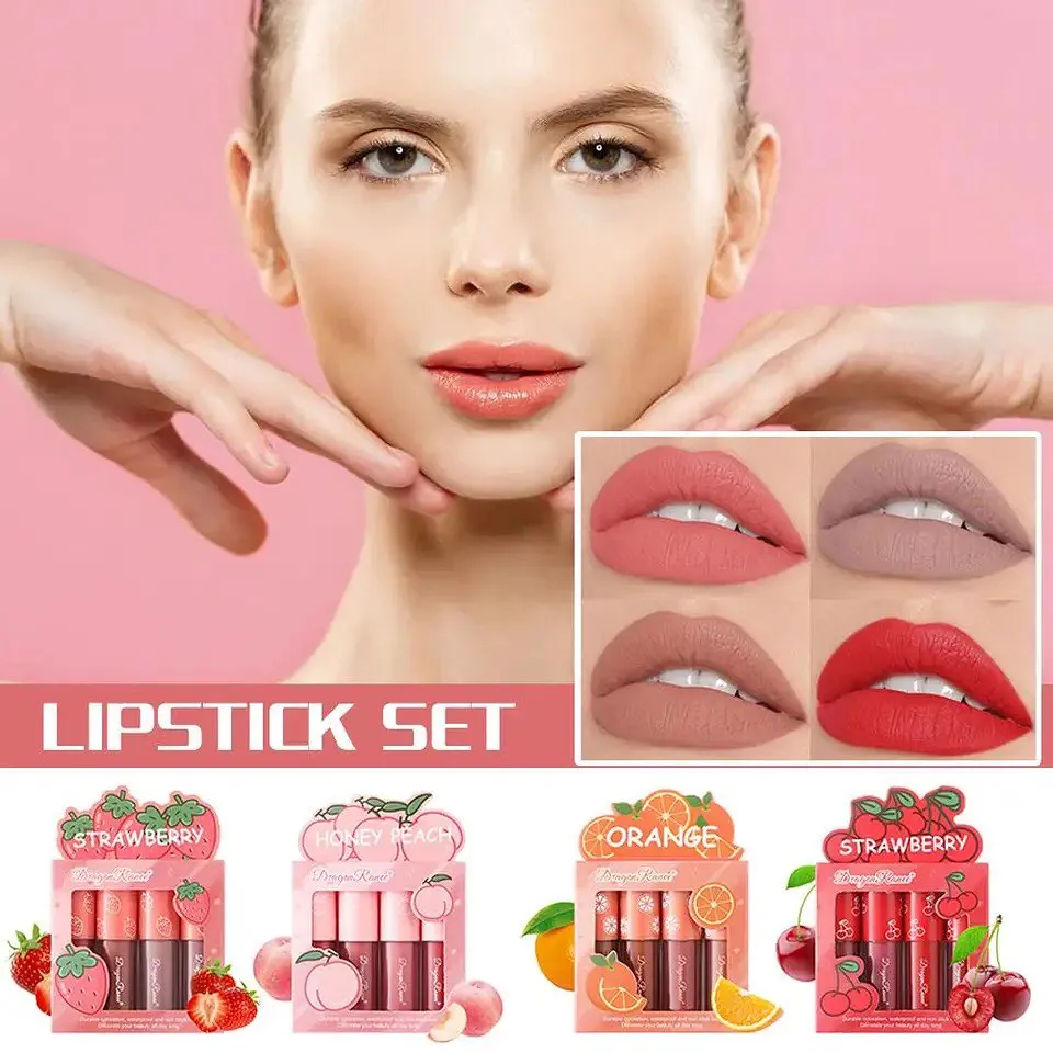 4pcs Dragon Range Velvet Matte Lip Gloss Waterproof & Long-lasting Lip Gloss