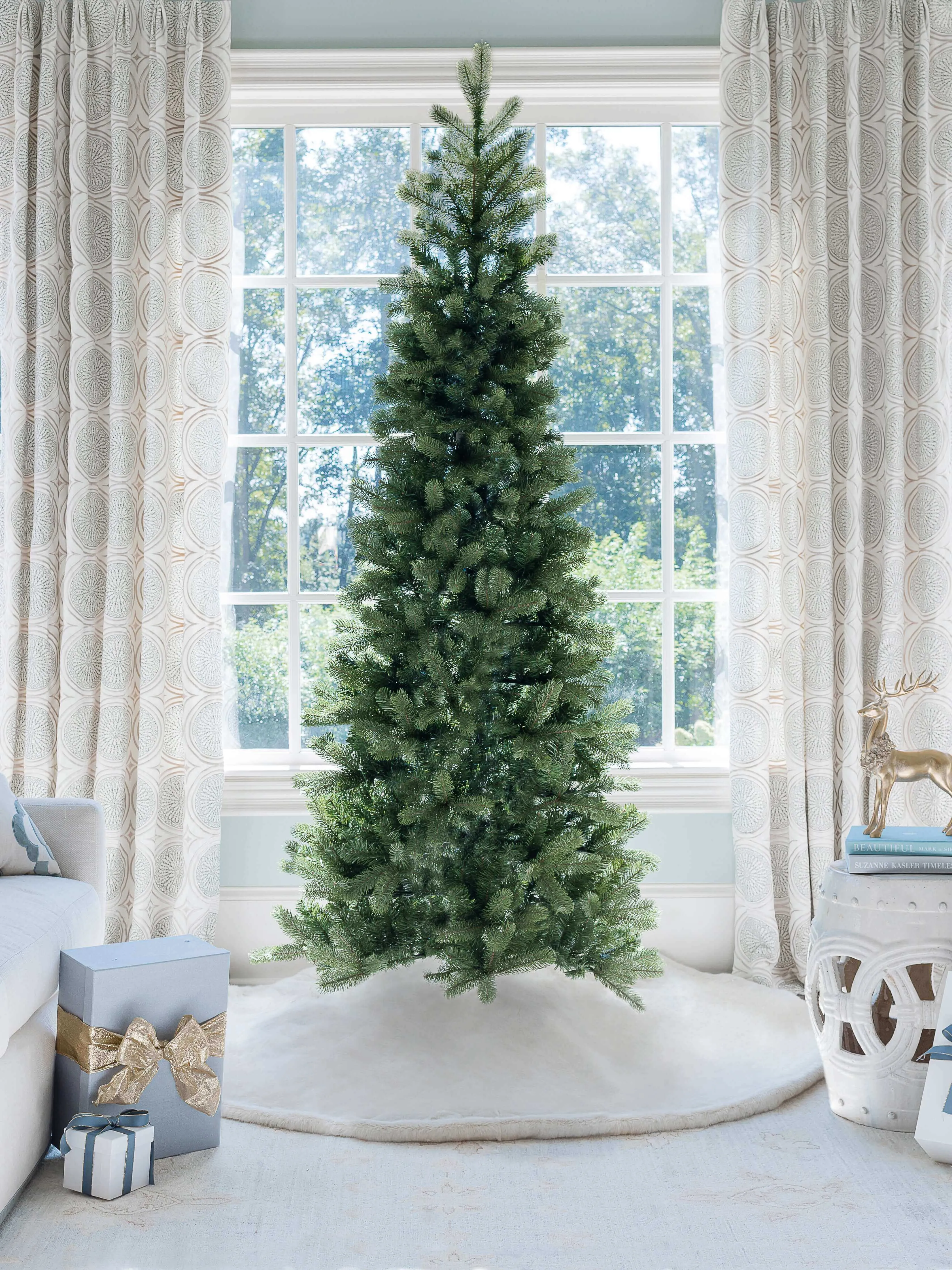 7.5' King Douglas Fir Slim Artificial Christmas Tree with 650 Warm White & Multi-Color LED Lights