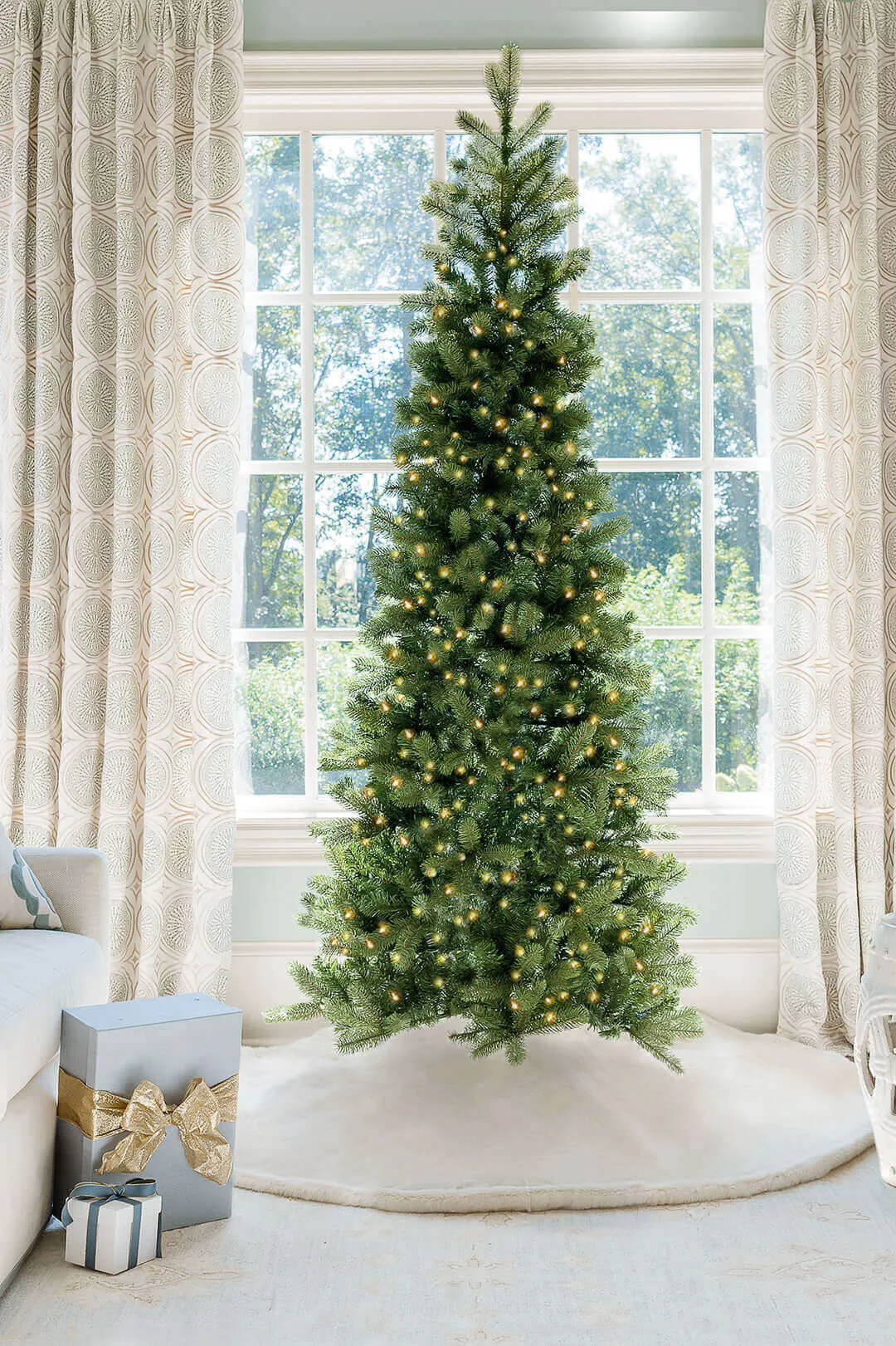 7.5' King Douglas Fir Slim Artificial Christmas Tree with 650 Warm White & Multi-Color LED Lights