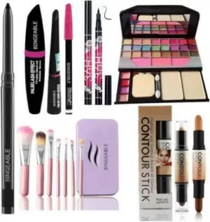 Bingeable Kajal& 3 In1 Waterproof Eyeliner, mascara, Kajal& 36H Eyeliner& 7 Pcs Brush(HK)& 2in1 Contour Stick& 6155 Makeup Kit (6 Items in the set)