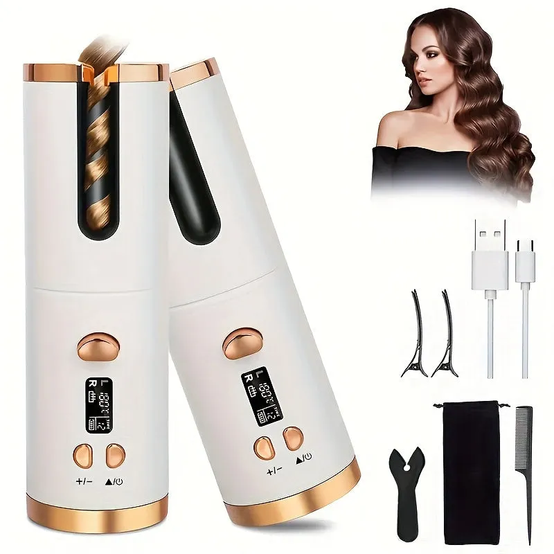 Cordless Automatic Curling Iron - USB Rechargeable, Anti-Tangle, Ceramic Cylinder, Quick Heating, 5-Level Temperature Control - Perfect For Long Hair, Includes Gift Box