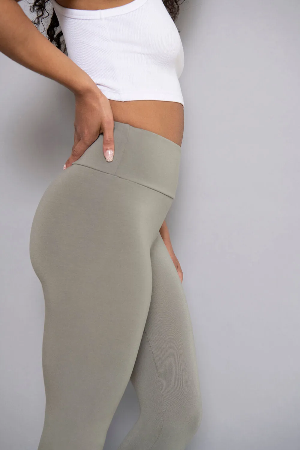 Cropped Lightweight Leggings - Sage Green