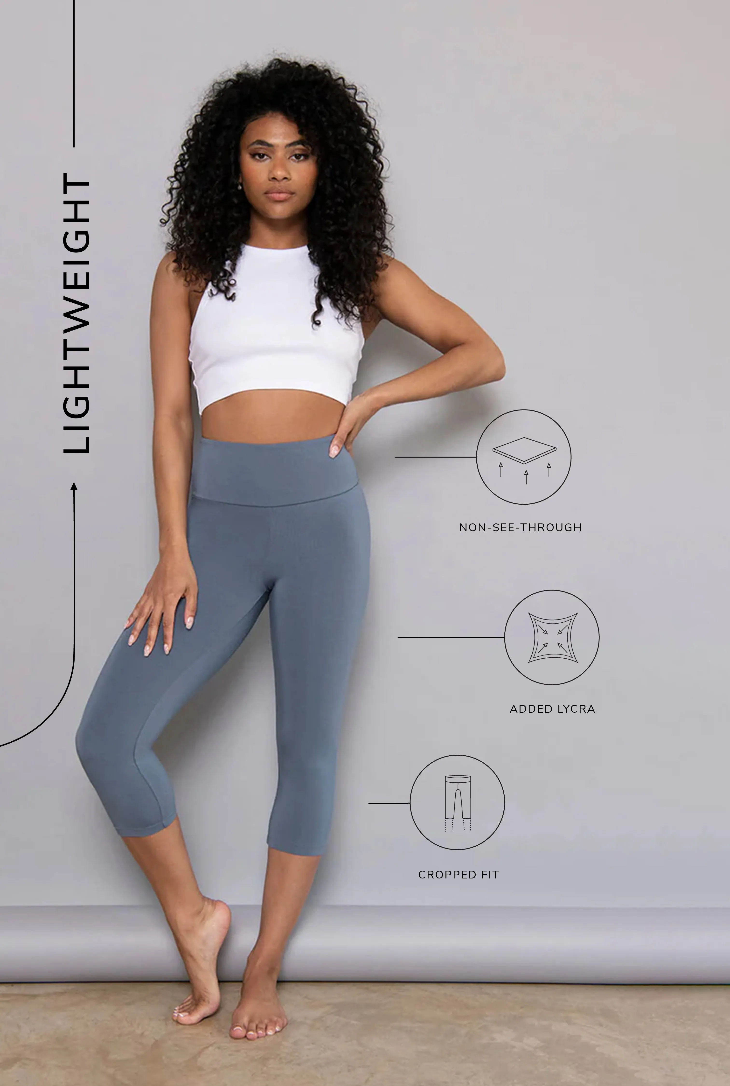 Cropped Lightweight Leggings - Steel Blue