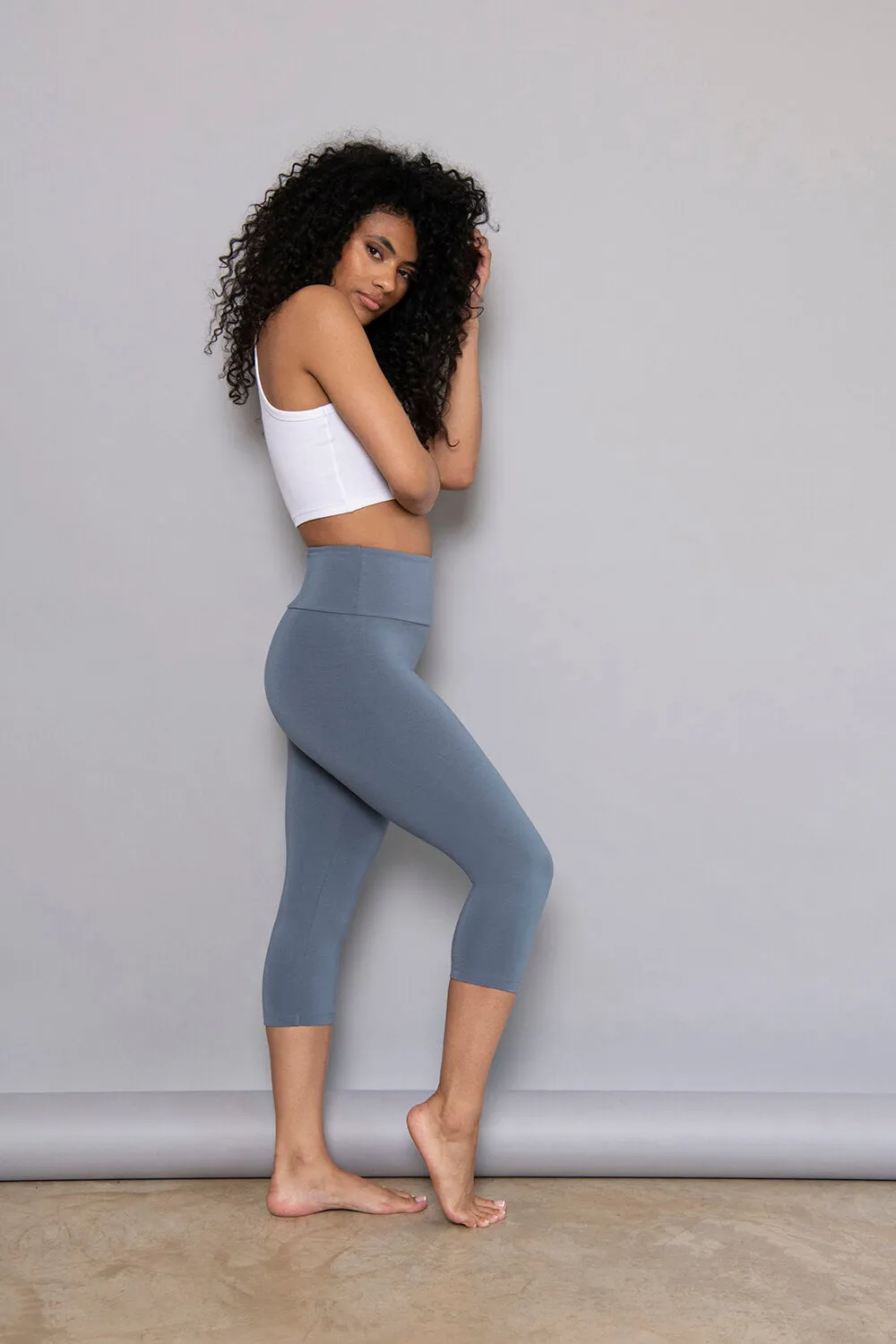 Cropped Lightweight Leggings - Steel Blue