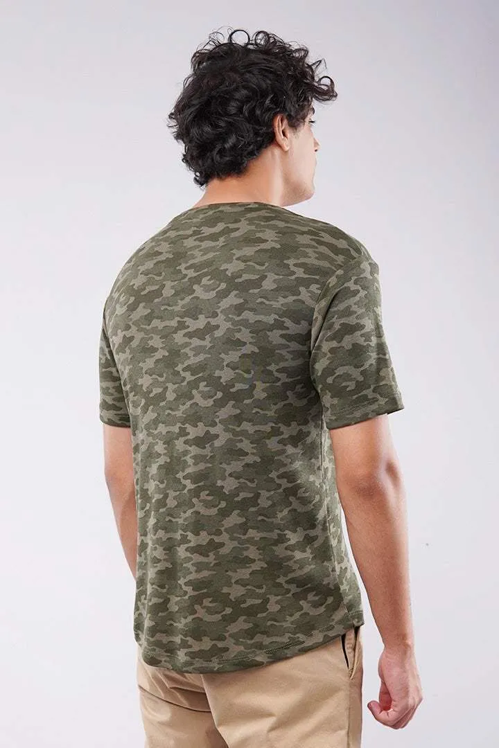 Curved Hem Camouflage T-Shirt - Green