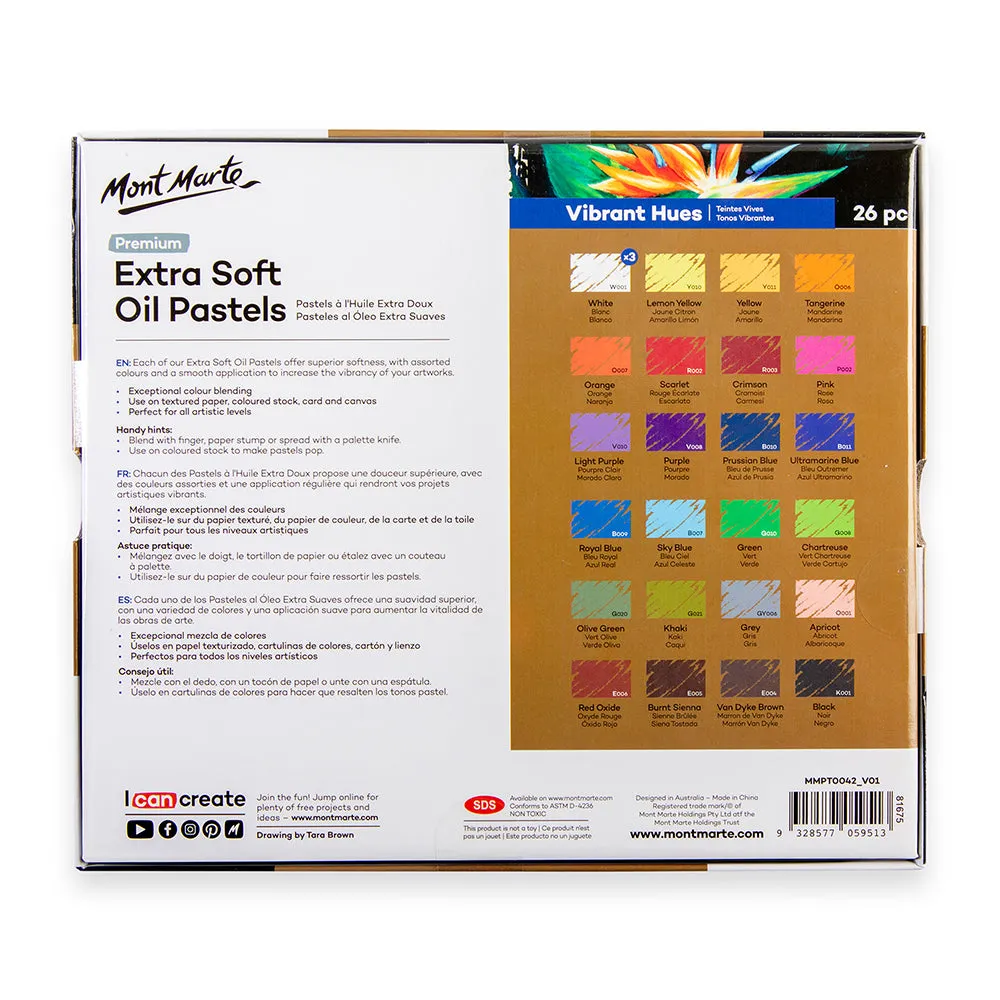 Extra Soft Oil Pastels Vibrant Hues Premium 26pc