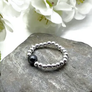 Hematite Stretch Ring with Silver Plated Beads