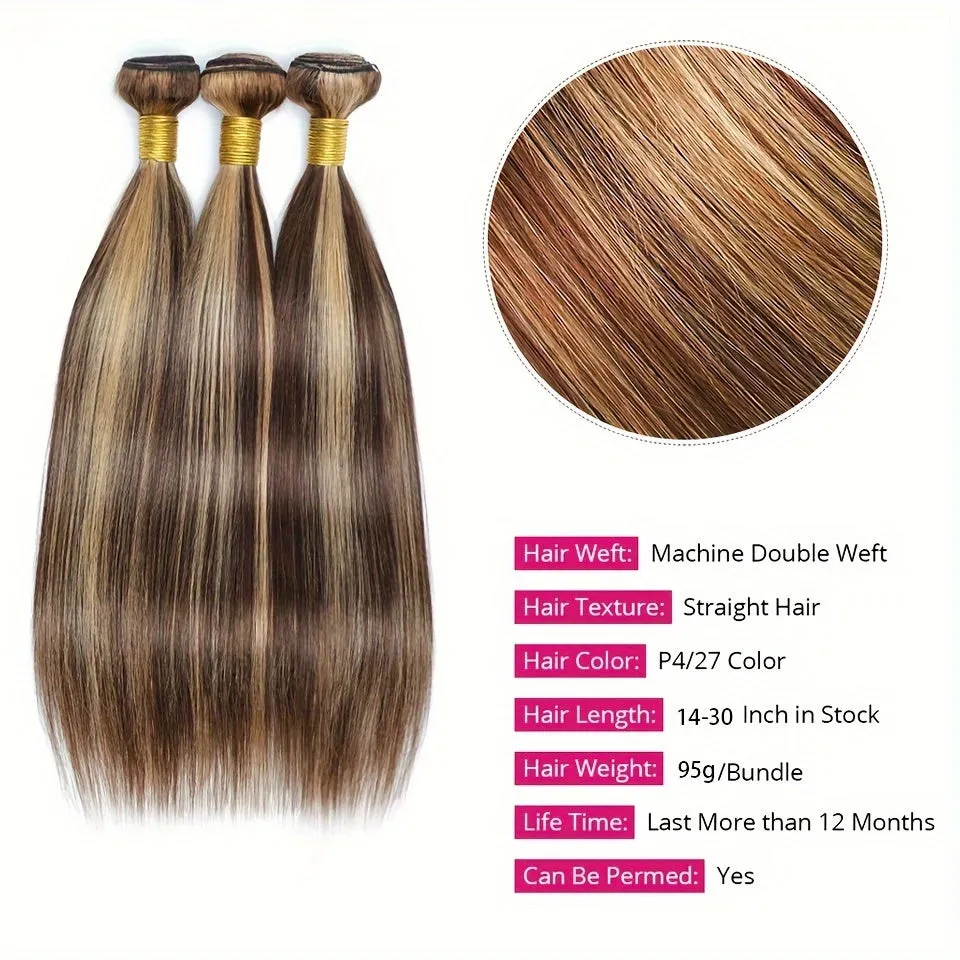 Highlight P4/27 Straight Human Hair Bundles Piano Color Raw Remy Hair Extention