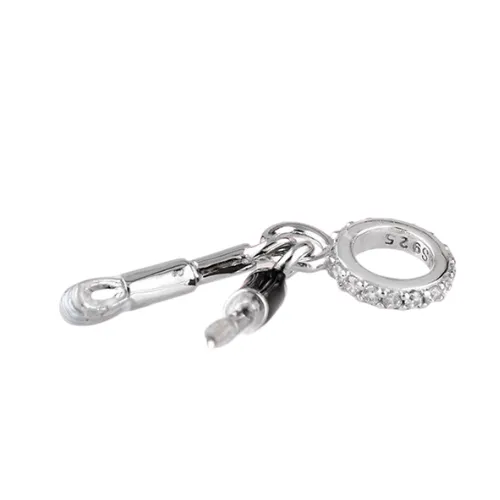 Makeup Mascara & Brush Dangle Charm 925 Sterling Silver