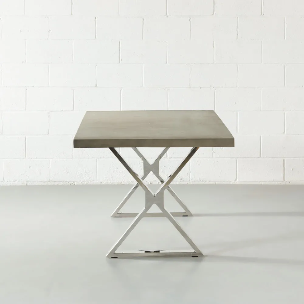 VERONA - Grey Concrete Dining Table with X Chrome Legs