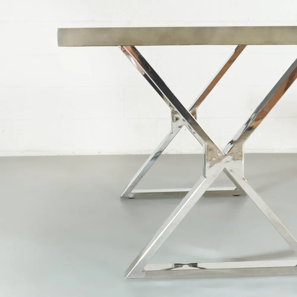 VERONA - Grey Concrete Dining Table with X Chrome Legs