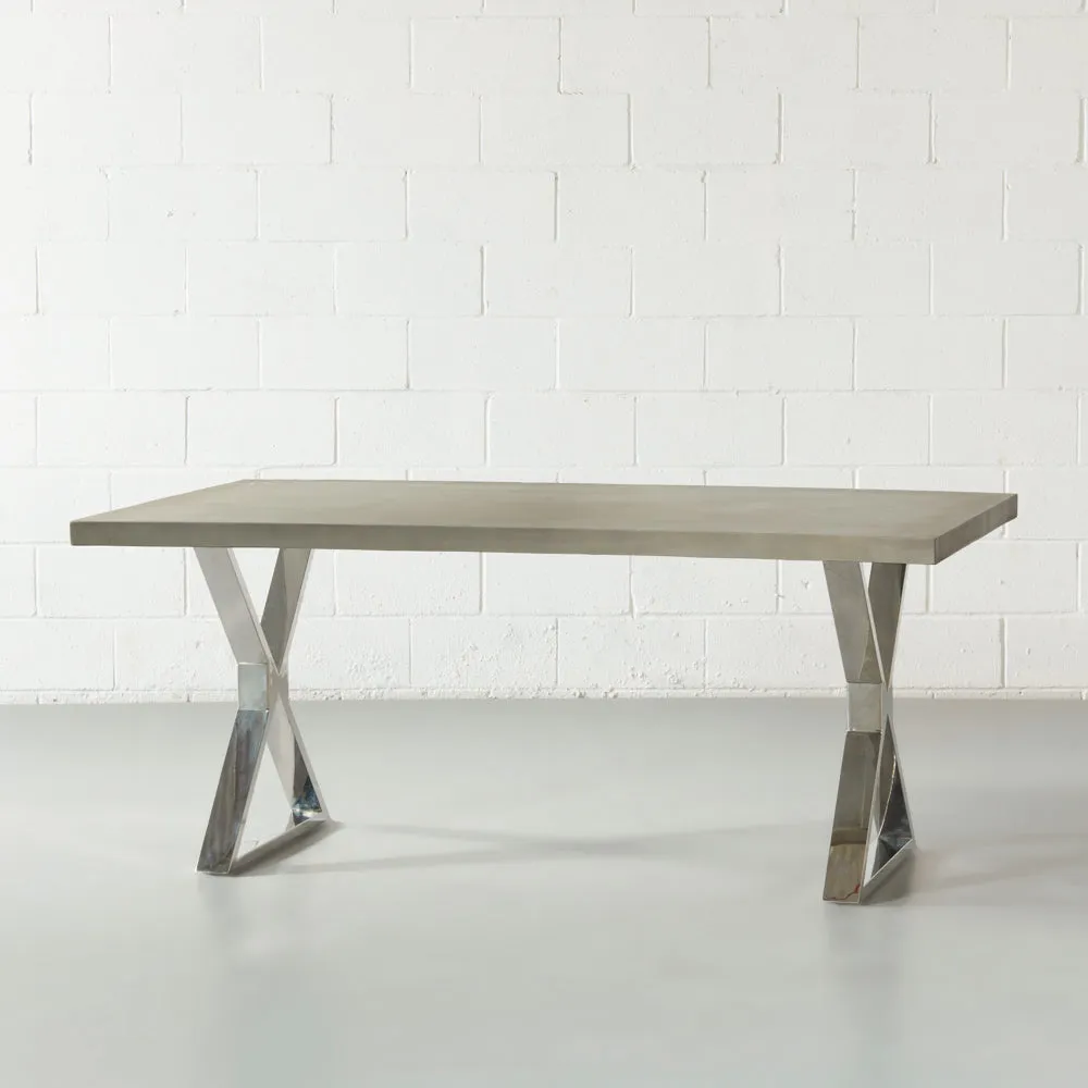 VERONA - Grey Concrete Dining Table with X Chrome Legs