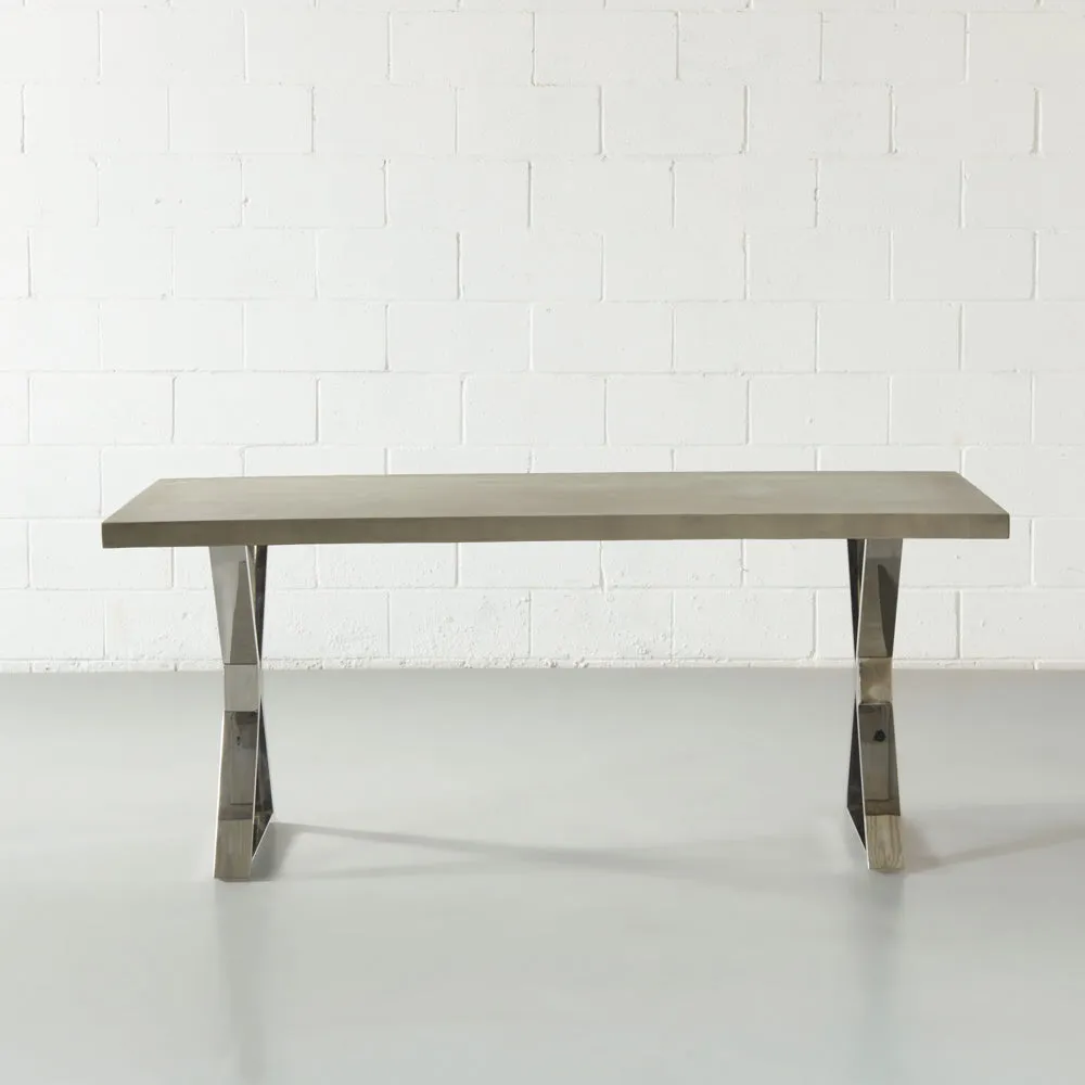 VERONA - Grey Concrete Dining Table with X Chrome Legs